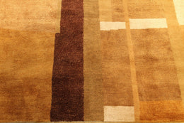 Custom Cubist Geometric Beige Brown Wool And Silk Rug - 11549