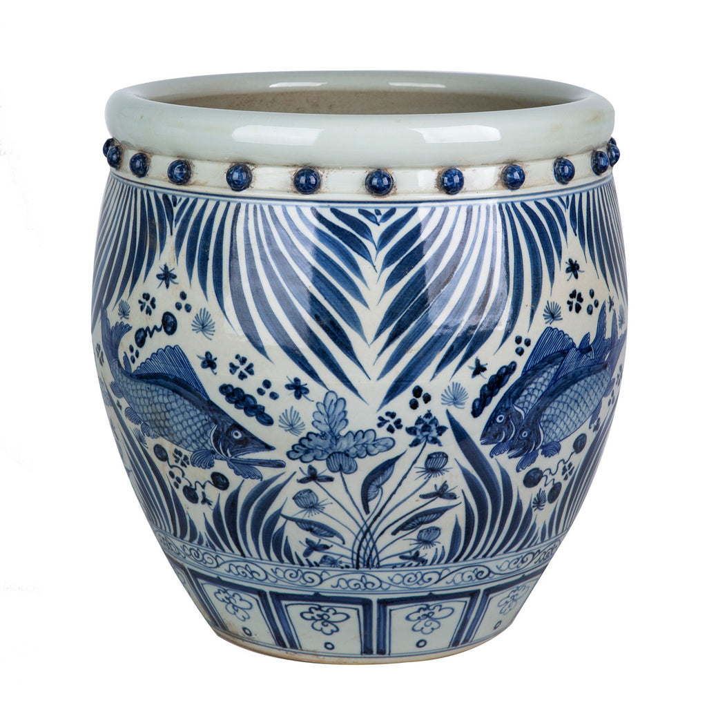 Blue And White Porcelain Drum Nail Fish Pot