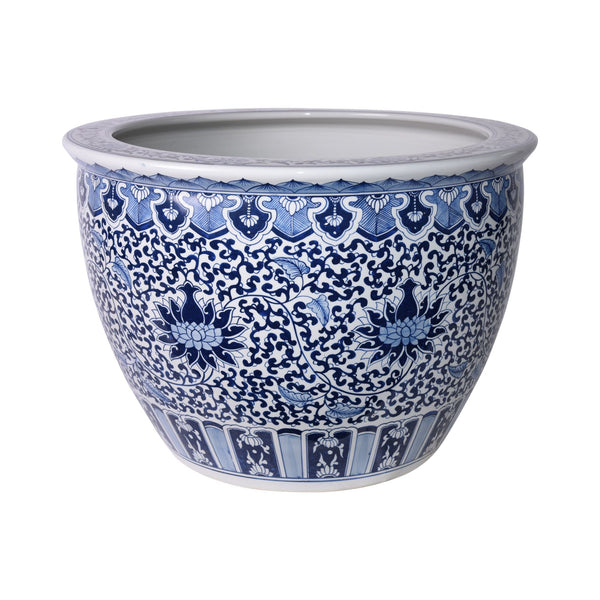 Blue And White Porcelain Sunflower Vine Planter 29 Inch