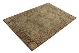 Custom Transitional Beige Brown And Blue Wool And Silk Rug - Cartagena - 11553