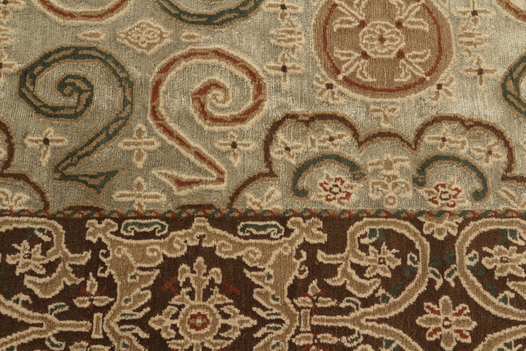 Custom Transitional Beige Brown And Blue Wool And Silk Rug - Cartagena - 11553