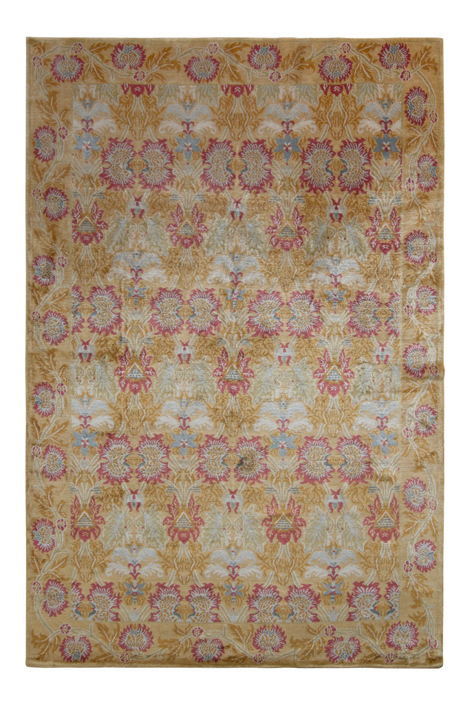 European Style Floral Rug In Gold And Red All Over Pattern - 11598