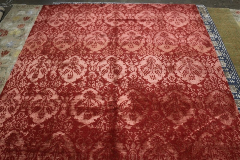 Custom Geometric Floral Red Wool And Silk Rug - Medici - 11620