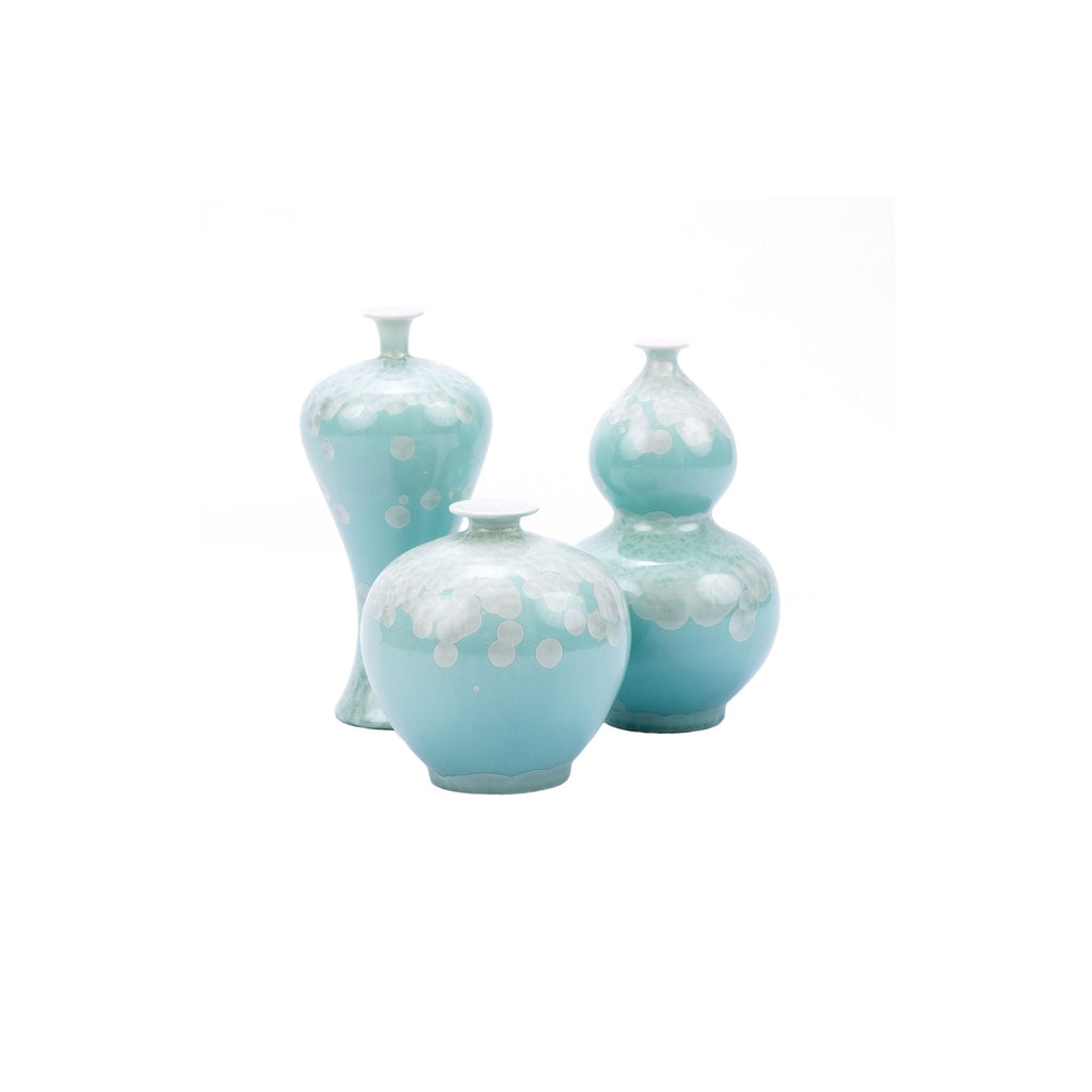 Chinoiserie Green Crystal Shell Vases Set of 3