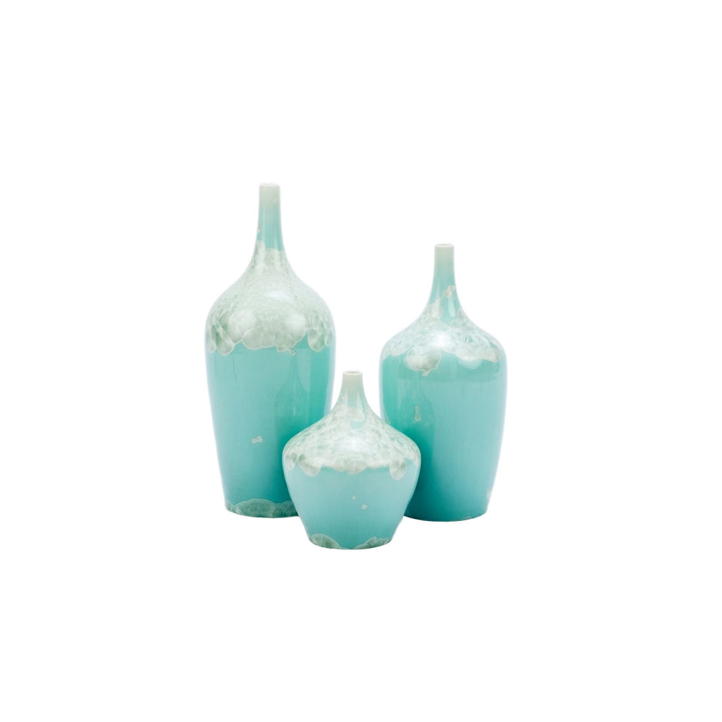 Contemporary Green Crystal Shell Vases Set of 3