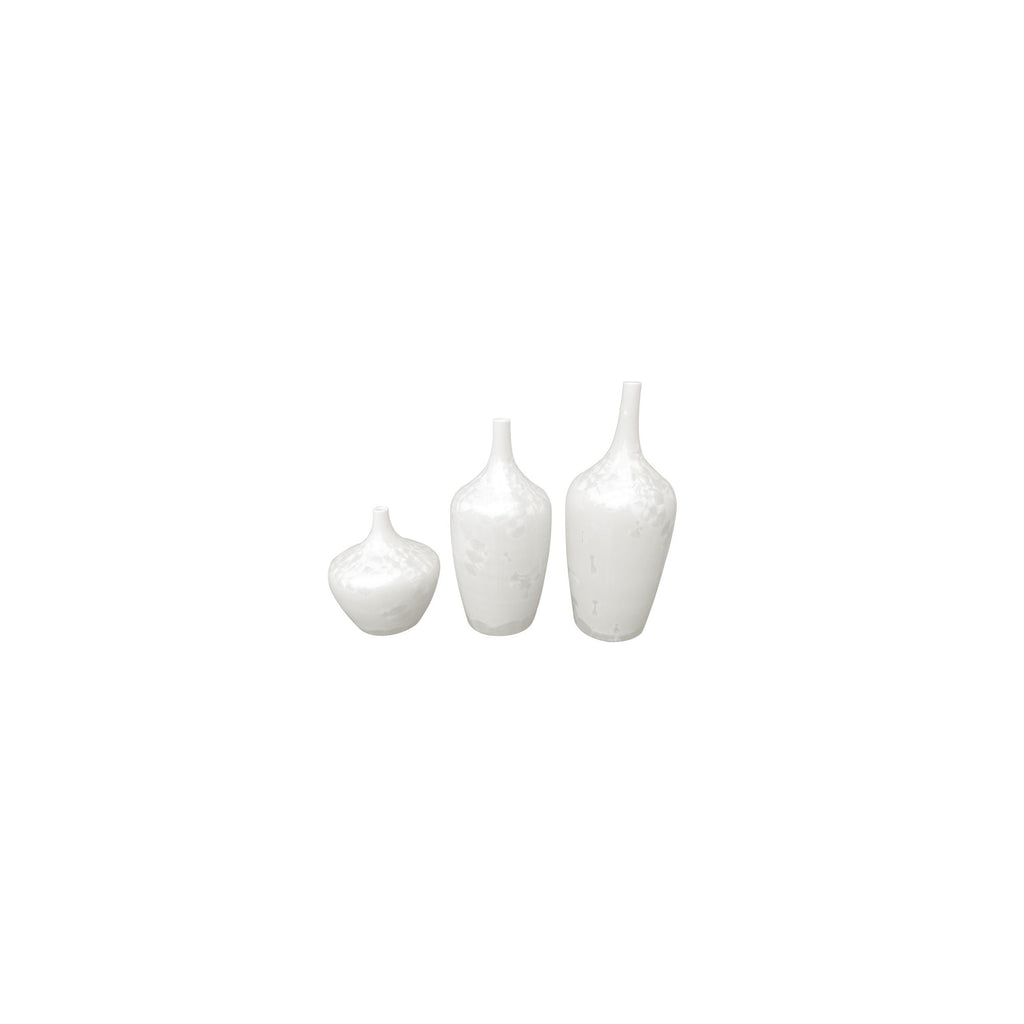 Contemporary White Crystal Shell Vases Set of 3