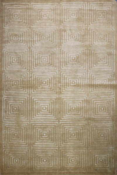 Custom Contemporary Geometric Beige Brown Wool And Silk Rug - Dorian - 11723