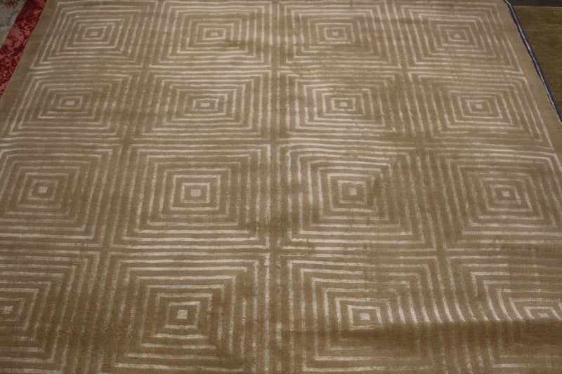 Custom Contemporary Geometric Beige Brown Wool And Silk Rug - Dorian - 11723