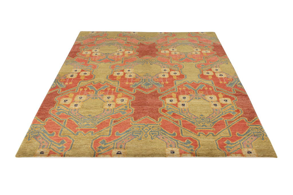 Ersari Style Rug In Red And Green Geometric Pattern - 11755