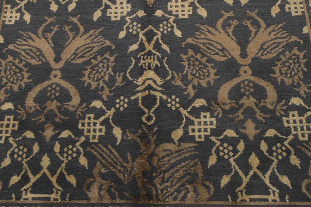 Custom Dragon Pictorial Beige-Brown And Blue Wool & Silk Rug - 11756