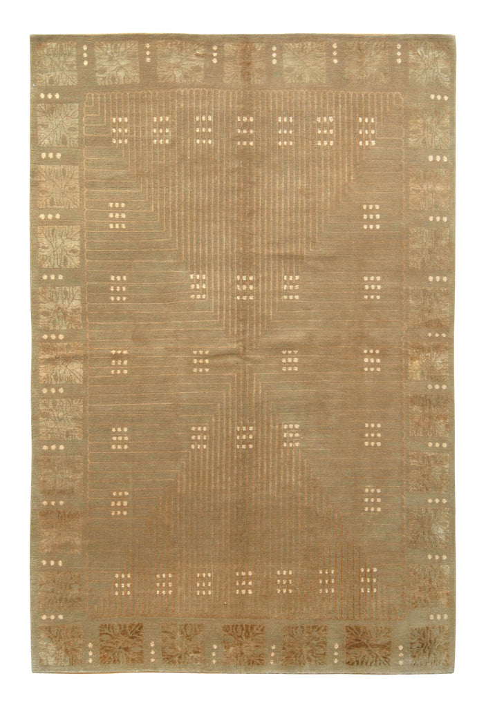 Austrian Art Deco Style Rug In Beige Brown Geometric Pattern - 11759