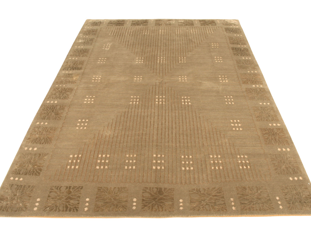 Austrian Art Deco Style Rug In Beige Brown Geometric Pattern - 11759