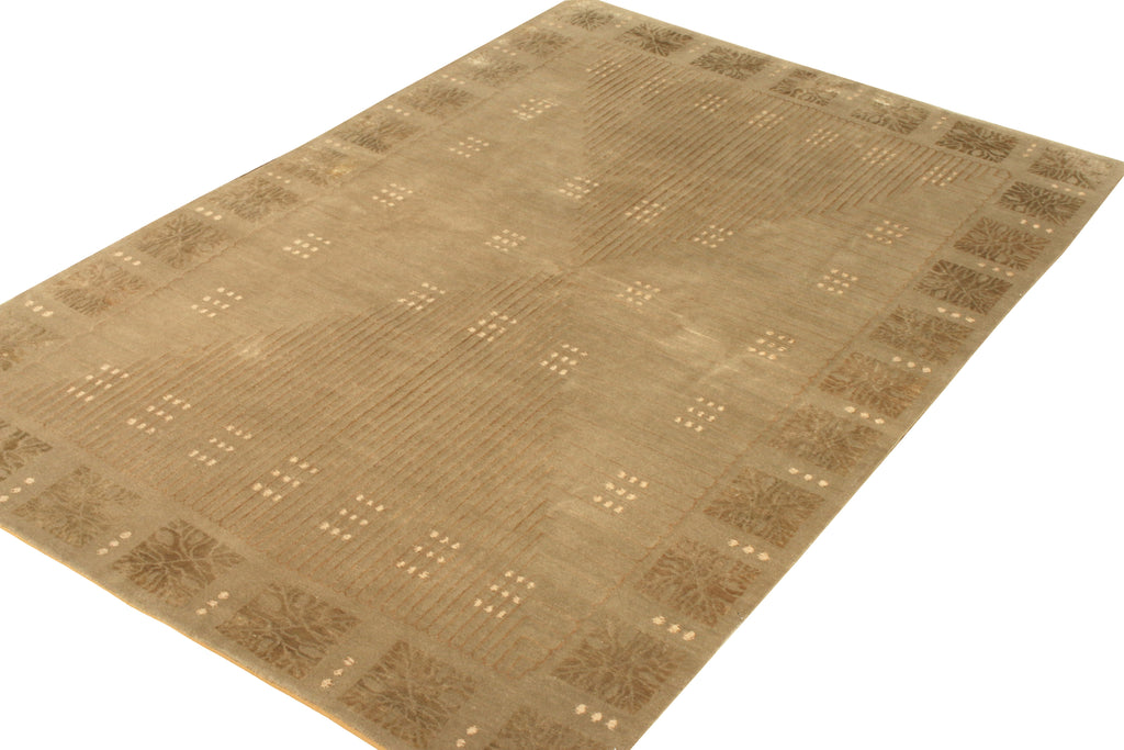 Austrian Art Deco Style Rug In Beige Brown Geometric Pattern - 11759