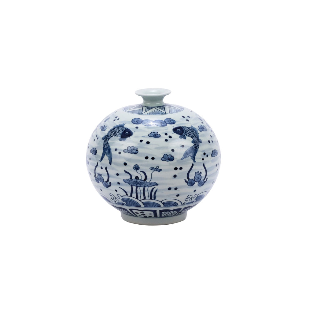 Blue and White Fish Pomegranate Vase