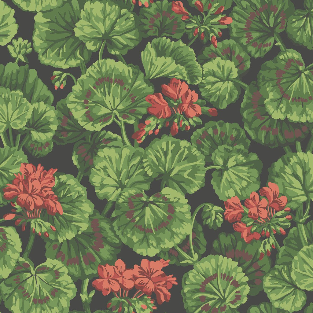 Geranium - Rouge & Leaf Greens On Black