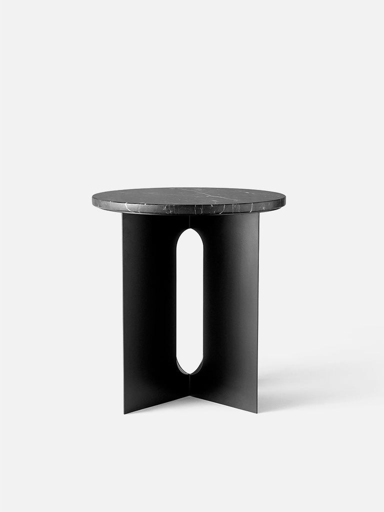 Androgyne Side Table, Steel Base in Black, Table Top in Black Marble