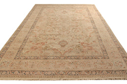 Persian Tabriz Style Rug In Beige-Brown, Pink Floral Pattern - 11807