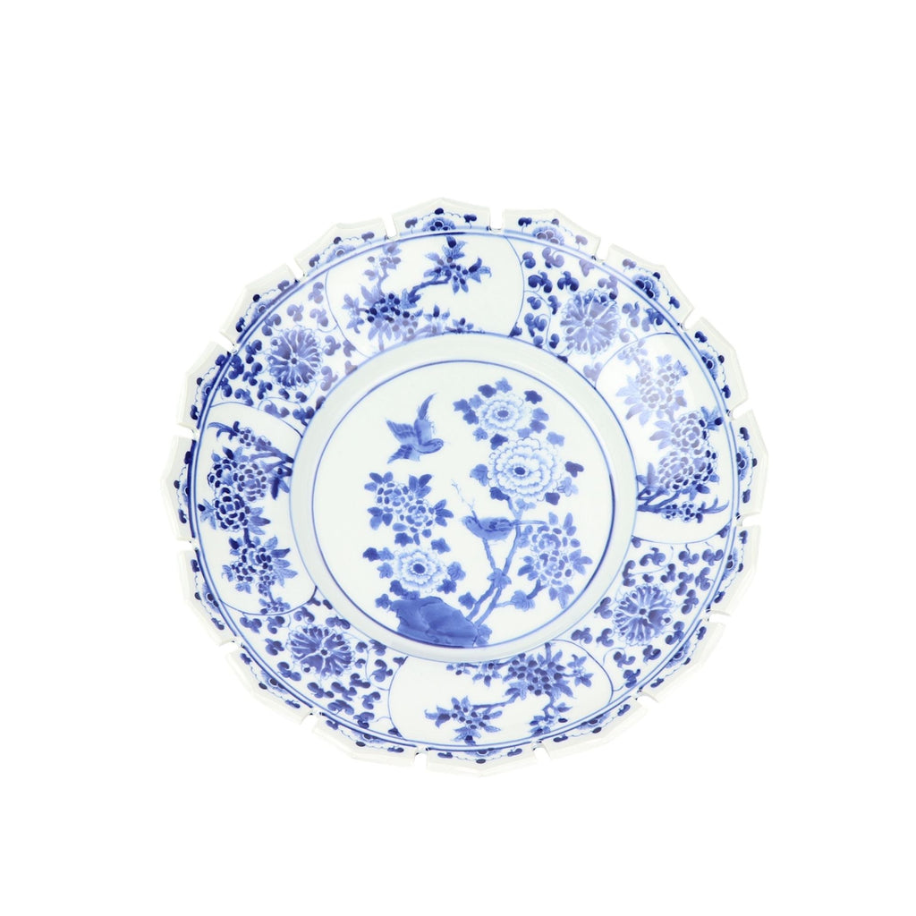 Blue And White Jagged Rim Peony Bowl