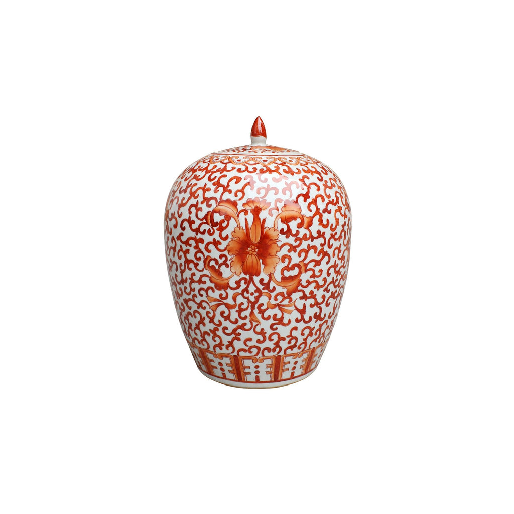 Coral Red Twisted Lotus Ginger Jar