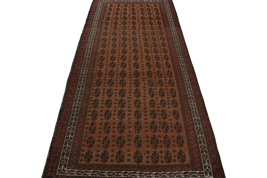 Vintage Persian Balouch Runner In Brown With Geometric Patterns