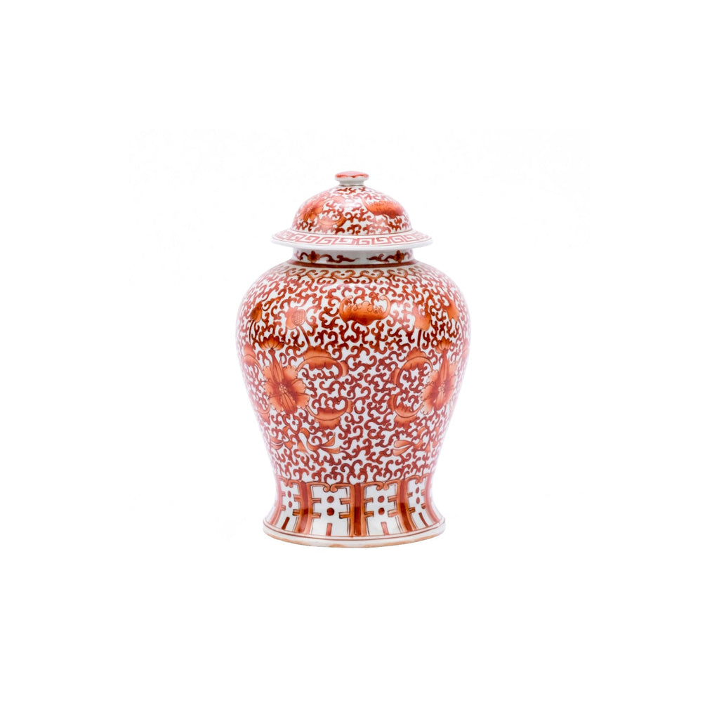 Coral Red Twisted Lotus Temple Jar