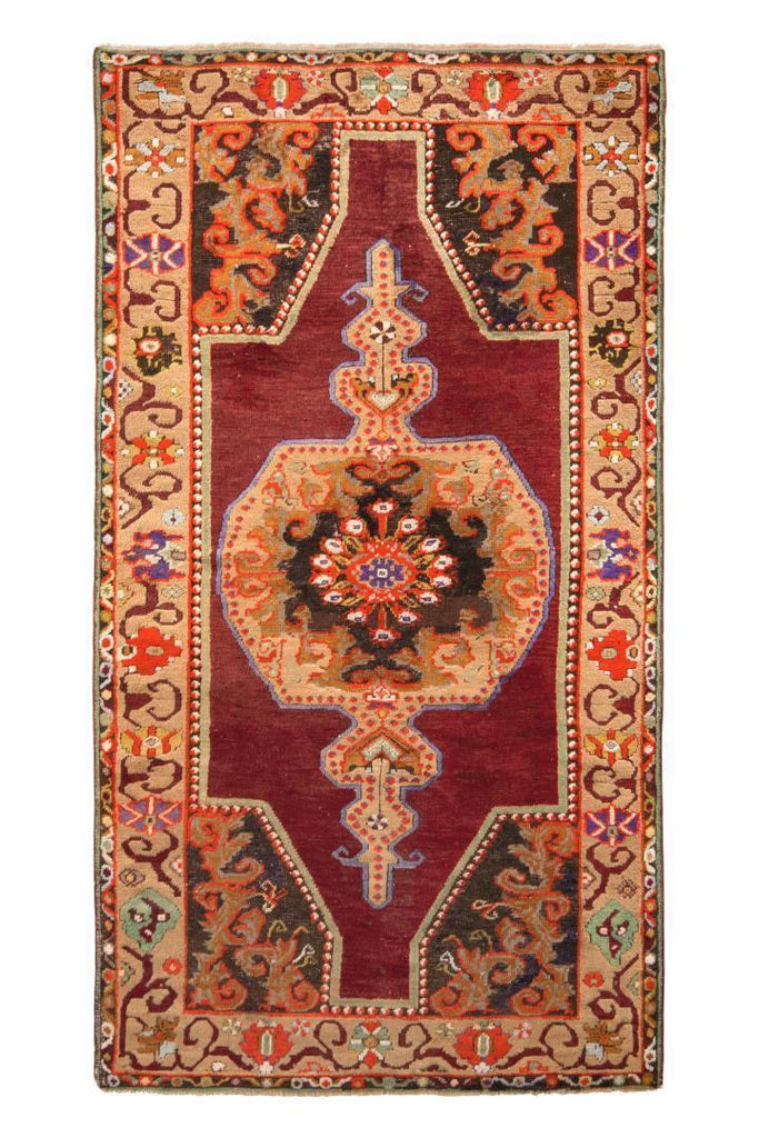 Hand Knotted Vintage Oushak Rug In Beige Brown And Red Medallion Pattern 11884