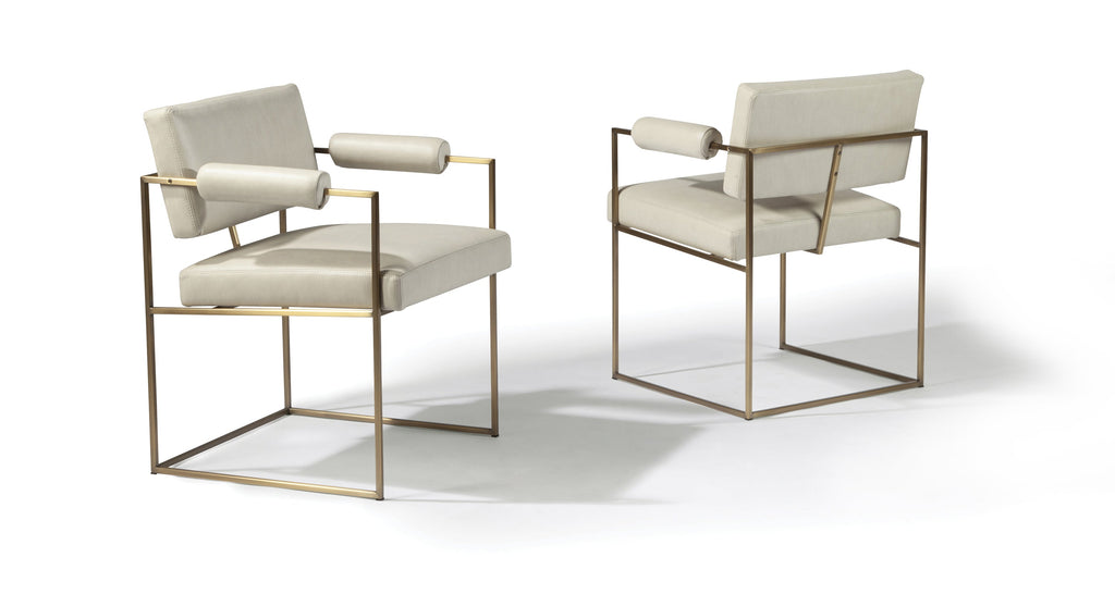 1188 Design Classic Dining Chair In White Leather With Brushed Bronze Legs