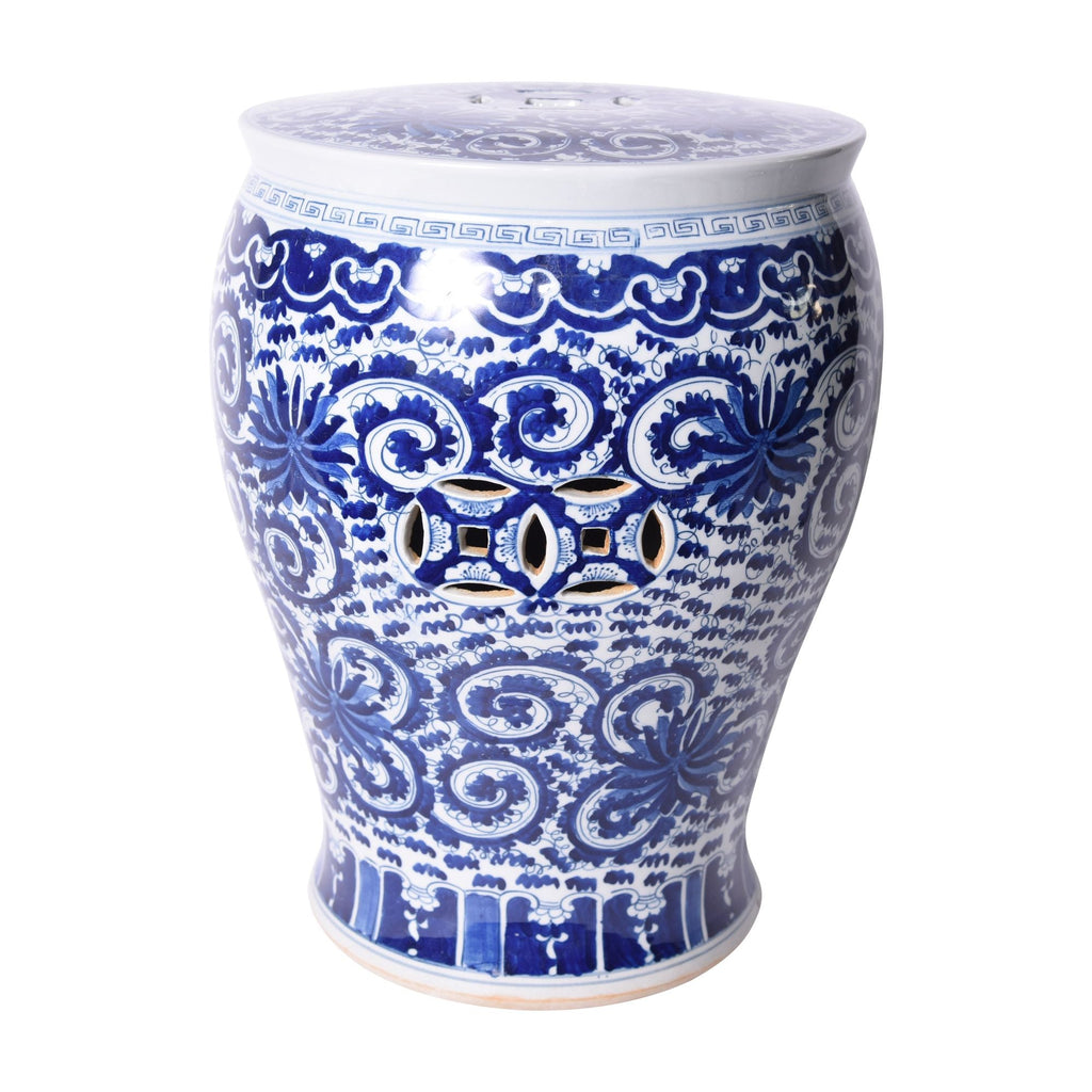 Blue and White Twisted Lotus Drum Stool