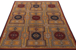 Vintage Needlepoint Rug In Gold And Red With Geometric Medallions