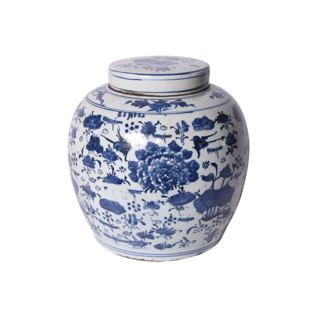 Blue and White Swallows and Flowers Ancestor Jar L