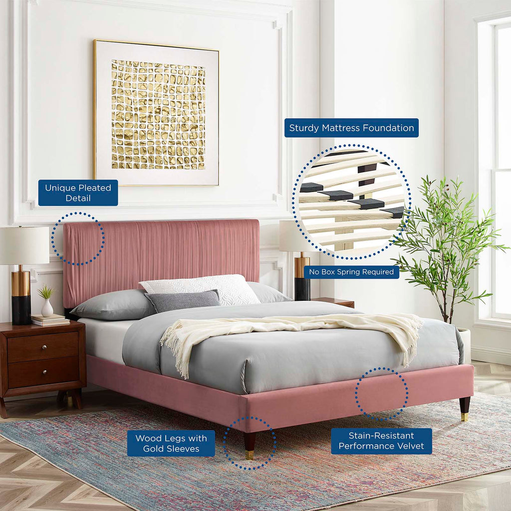 Peyton Performance Velvet Platform Bed - Dusty Rose