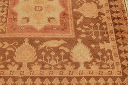 Antique Garden Design Geometric Floral Beige Brown And Pink Wool Rug - 12030