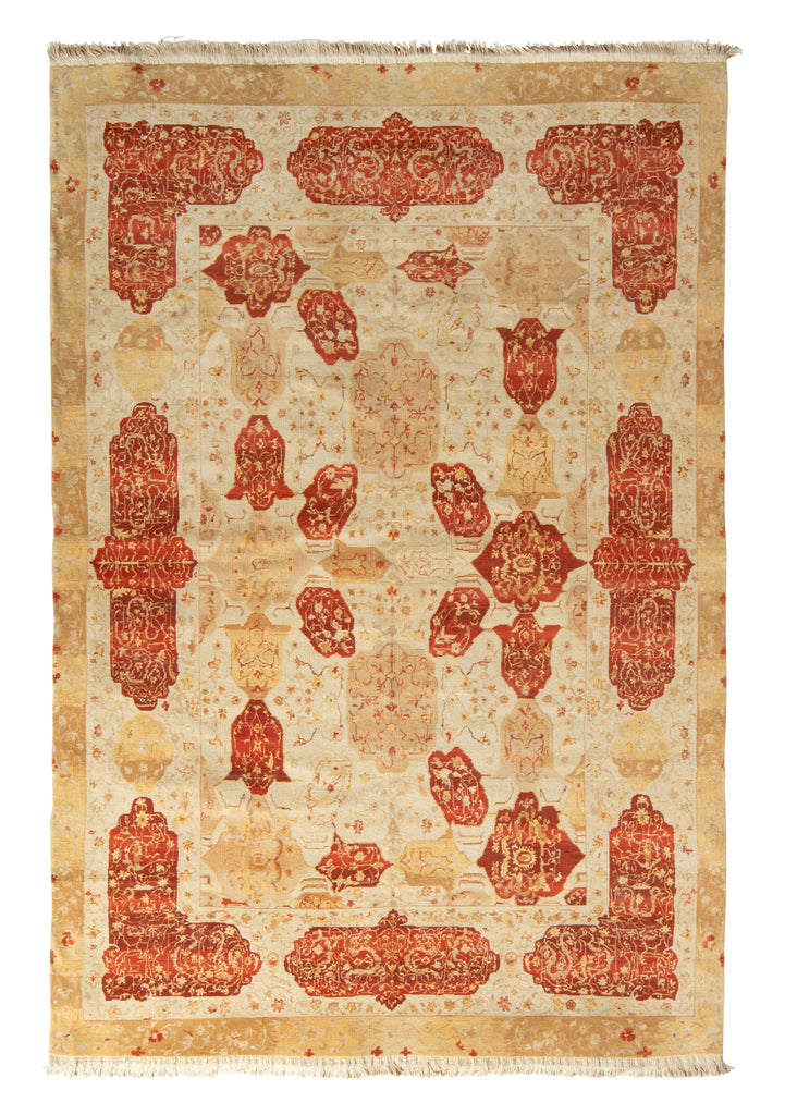 Agra Style Rug In All Over Red, Beige-Brown Floral Pattern - 12043