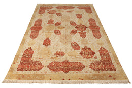 Agra Style Rug In All Over Red, Beige-Brown Floral Pattern - 12043