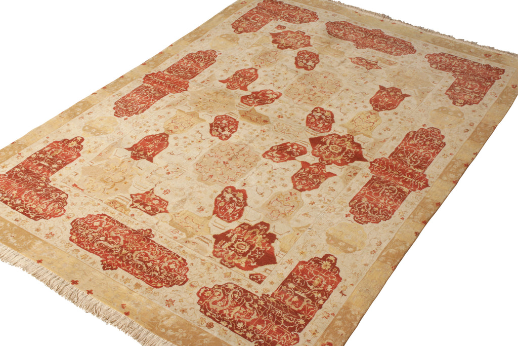 Agra Style Rug In All Over Red, Beige-Brown Floral Pattern - 12043