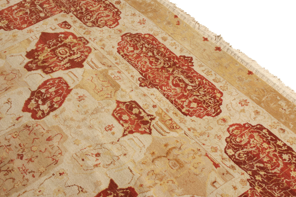 Agra Style Rug In All Over Red, Beige-Brown Floral Pattern - 12043