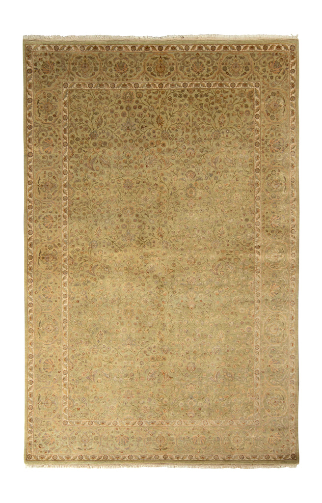 Tabriz Style Rug In All Over Green, Beige-Brown Floral Pattern - 12045