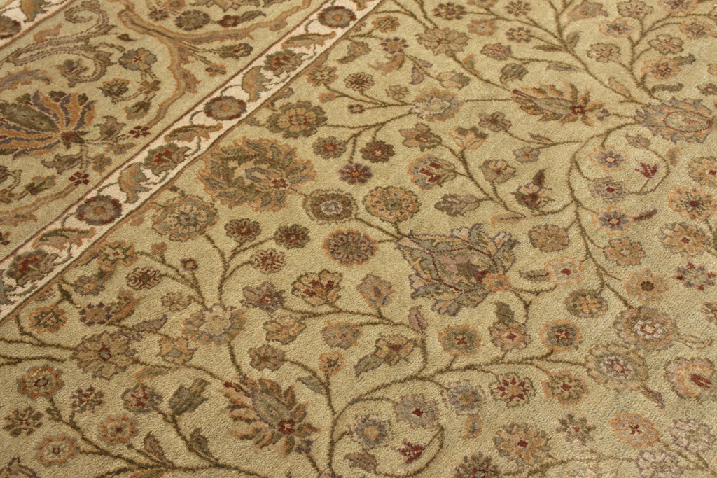 Tabriz Style Rug In All Over Green, Beige-Brown Floral Pattern - 12045