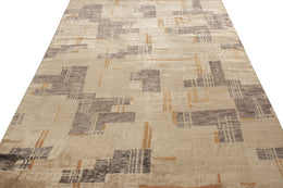 Modern Rug In An All Over Blue, Black, Golden Geometric Pattern - 12050