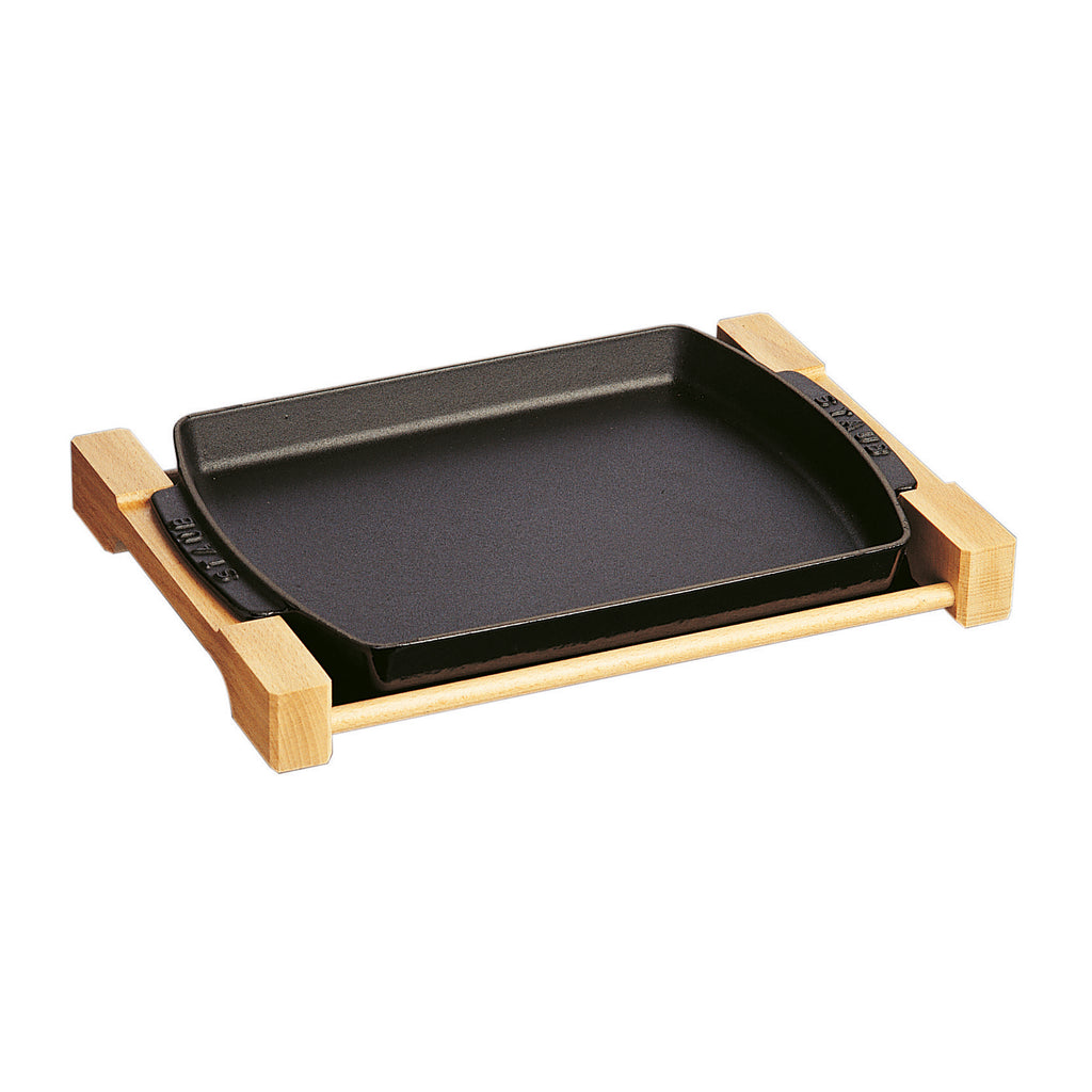 13" X 9" Rectangular Serving Dish With Wood Base -Black