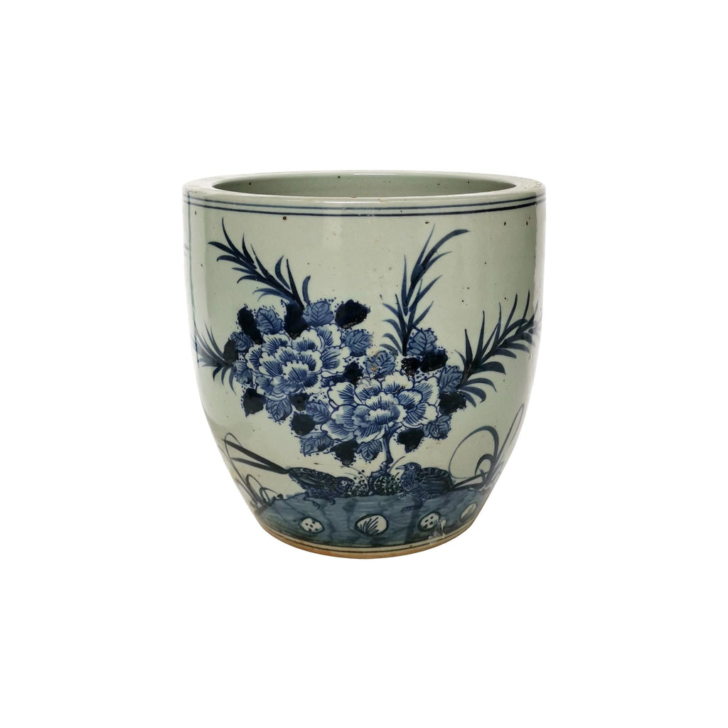 Blue And White Porcelain Planter Peony With Bird Motif