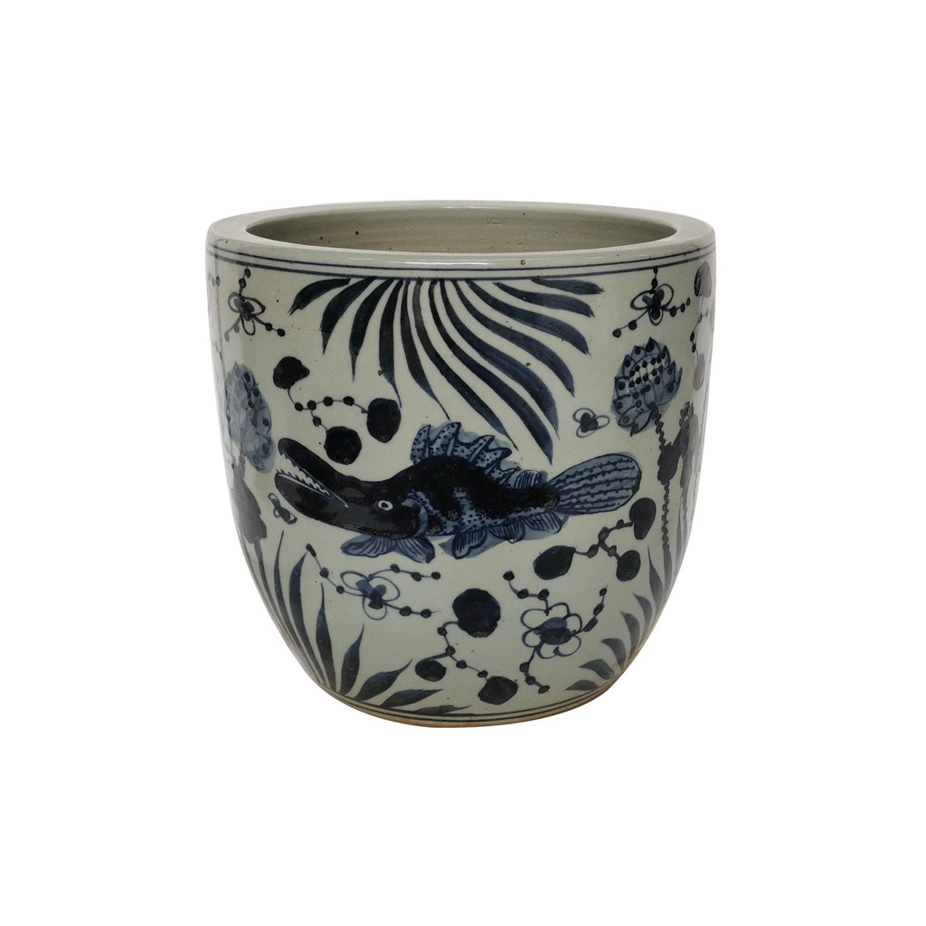 Blue And White Porcelain Planter Lotus Fish Motif