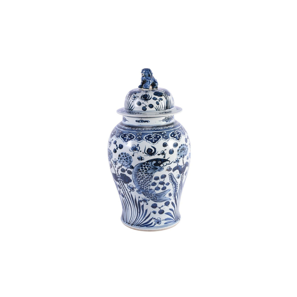 Blue and White Fish Temple Jar