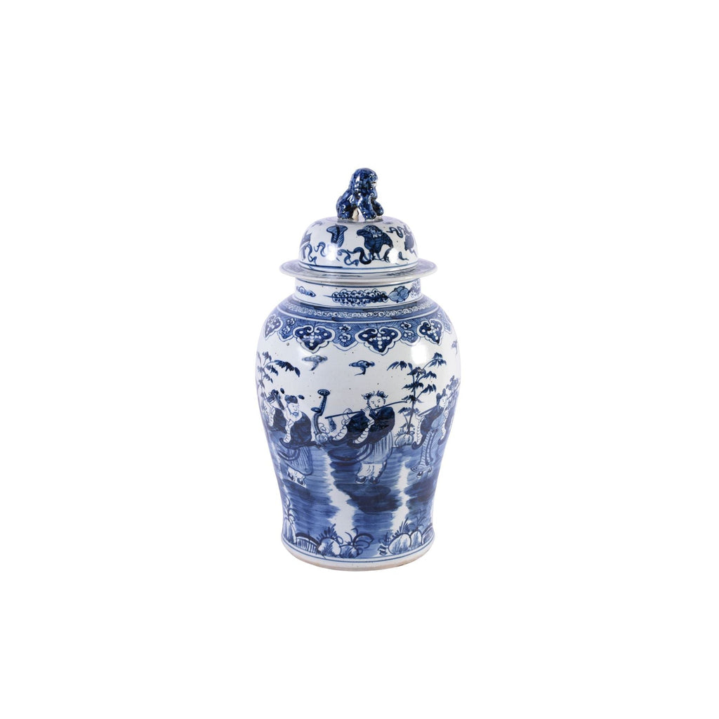 Blue and White Temple Jar with 8 Immortals Motif