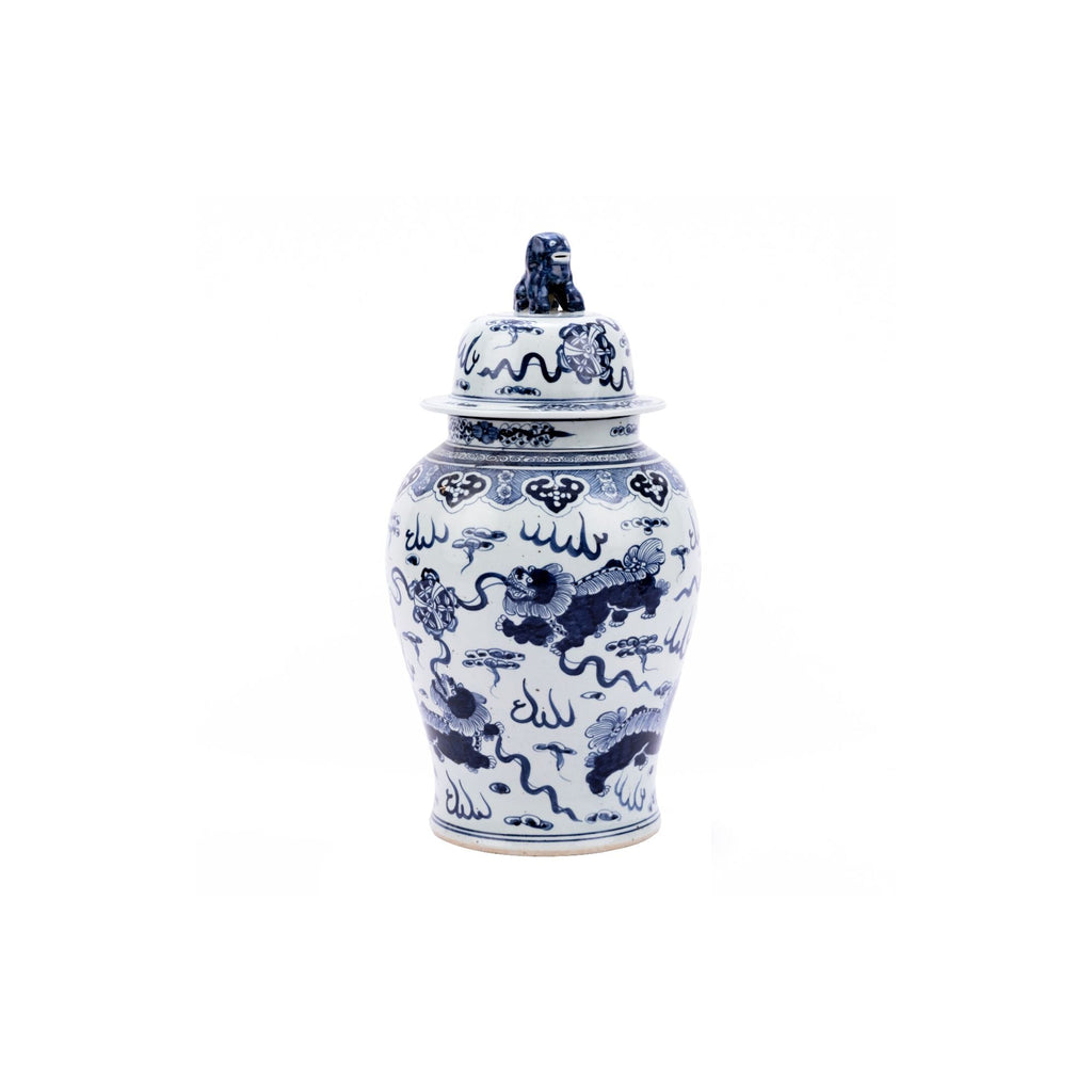 Blue and White Foo Dog Temple Jar 24H