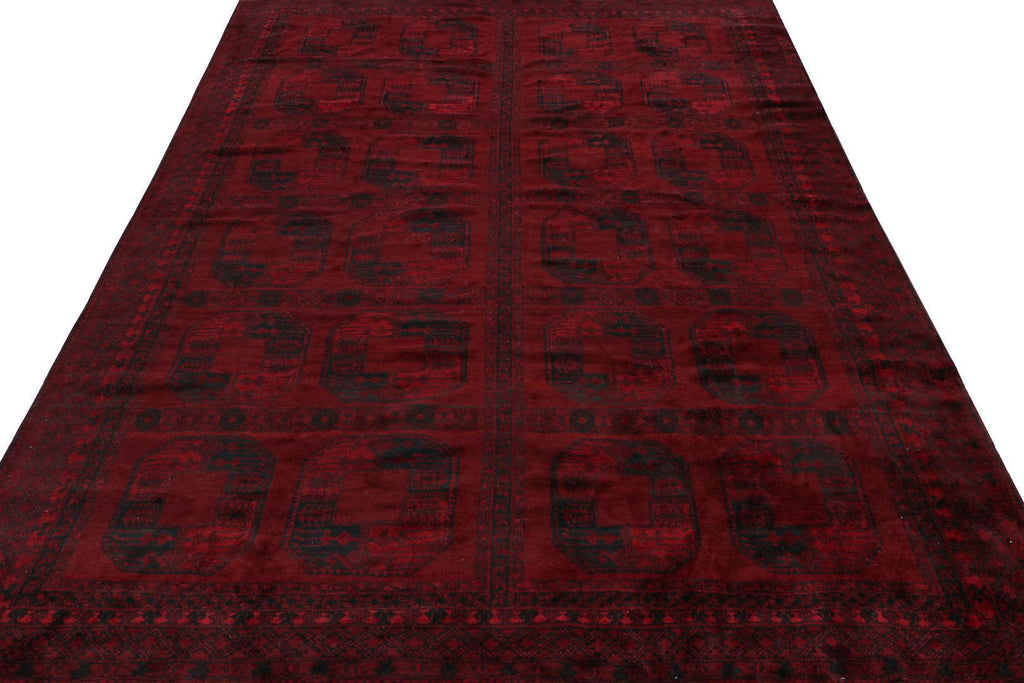 Vintage Afghan Bokhara Rug In Burgundy And Blue With Geometric Medallions