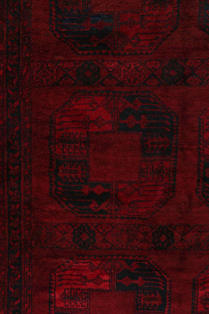 Vintage Afghan Bokhara Rug In Burgundy And Blue With Geometric Medallions