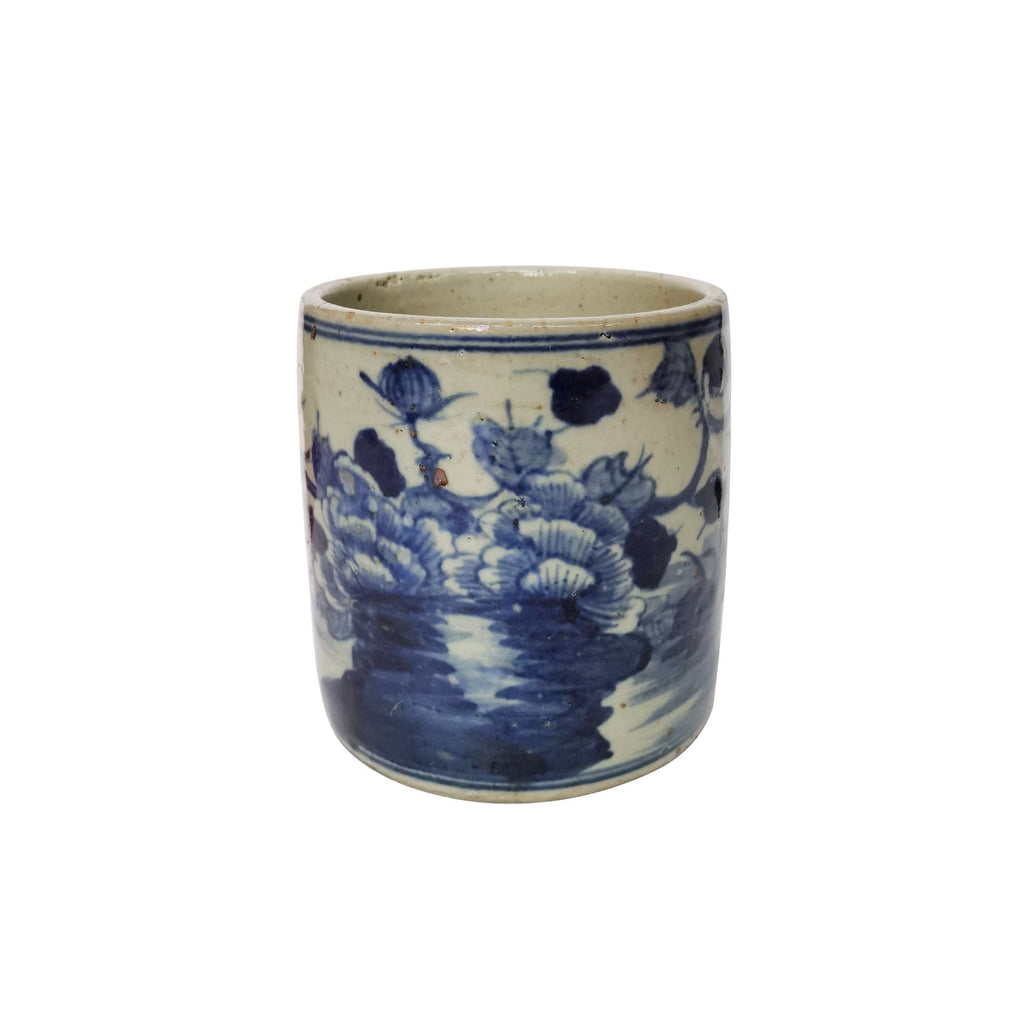 Dynasty Blue And White Orchid Pot Bird Floral Motif