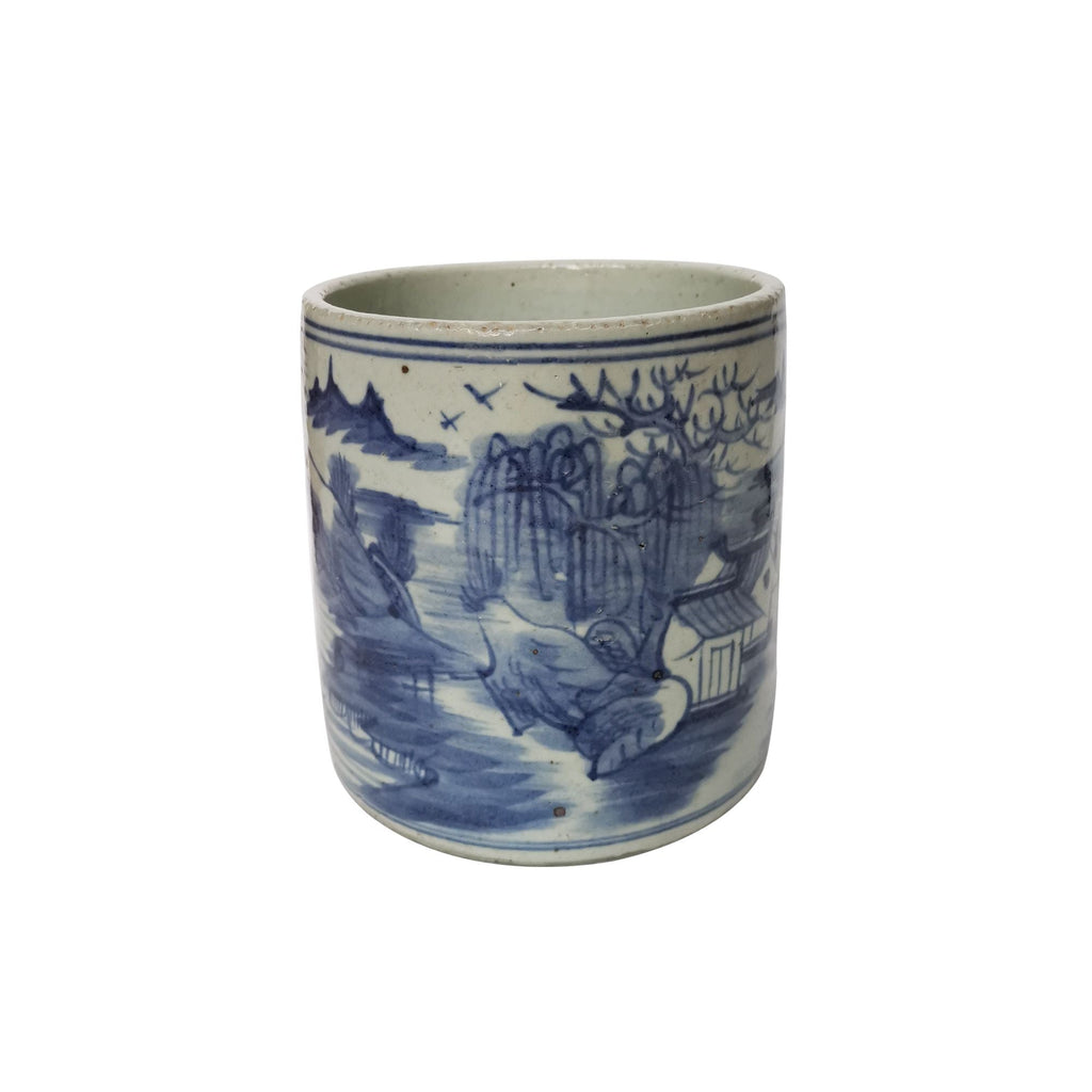 Dynasty Blue And White Orchid Pot Landscape Motif