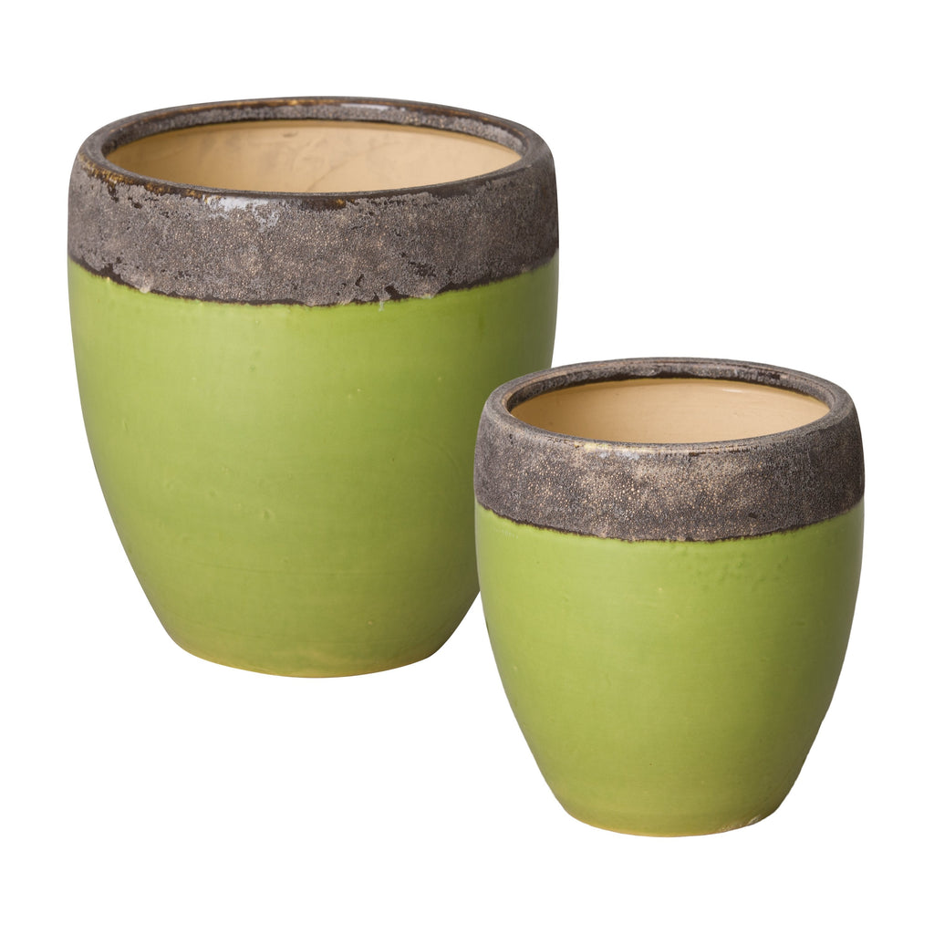 Round Planters S/2 Reef/Lime 8x9"H; 11x11"H